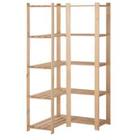 Raft de colt cu 5 niveluri din lemn masiv de pin, 82,5 x 82,5 x 170 cm - 1
