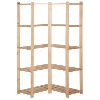 Raft de colt cu 5 niveluri din lemn masiv de pin, 82,5 x 82,5 x 170 cm - 2