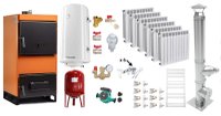 Pachet Complect Incalzire Fiama W 35 kW cu Cos Inox, Calorifere Aluminiu Fornello Alvo si Boiler Termoelectric - 1