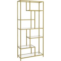 Biblioteca inalta VASAGLE LGT502A01 cu 6 polite din sticla securizata si cadru metalic auriu, 80x30x180 cm - 1