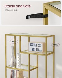 Biblioteca inalta VASAGLE LGT502A01 cu 6 polite din sticla securizata si cadru metalic auriu, 80x30x180 cm - 4