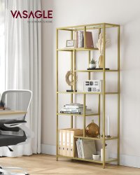 Biblioteca inalta VASAGLE LGT502A01 cu 6 polite din sticla securizata si cadru metalic auriu, 80x30x180 cm - 5