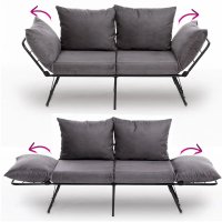 Canapea extensibila Viper 2 locuri 180x60 cm – stofa gri si cadru metalic negru - 1