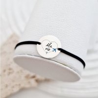 Bratara personalizata - Simbol calatorie - Banut de 15 mm decorat cu email - Argint 925 - snur reglabil - 1