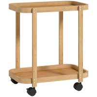 HOMCOM carucior de bucatarie din bambus, 2 rafturi, cu roti, 54 x 36,5 x 60 cm, natural - 1