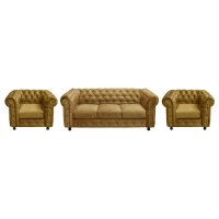 Set CHESTERFIELD 3-1-1, canapea  extensibila 3 locuri si 2 fotolii fixe, galben - 1