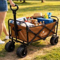 Carucior de transport universal 2 in 1 Ikonka Brown, model pliabil, cu maner reglabil, sasiu din otel rezistent, buzunare exterioare si Masuta de campare inclusa - 4