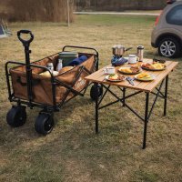Carucior de transport universal 2 in 1 Ikonka Brown, model pliabil, cu maner reglabil, sasiu din otel rezistent, buzunare exterioare si Masuta de campare inclusa - 5