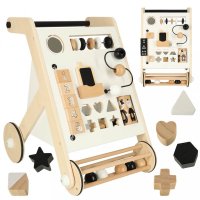 Antepremergator pentru copii, Ikonka, din Lemn, cu elemente interactive, sortator de forme, abac, labirint cu bile, placi numerice, oglinda si blocuri rotative, dimensiune 32 x 49 x 34 cm - 1