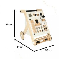 Antepremergator pentru copii, Ikonka, din Lemn, cu elemente interactive, sortator de forme, abac, labirint cu bile, placi numerice, oglinda si blocuri rotative, dimensiune 32 x 49 x 34 cm - 5
