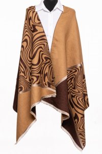 Esarfa de lux din cashmere cu design geometric in nuante camel si maro - 1