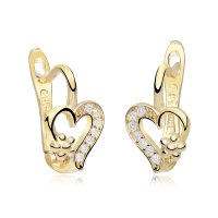 Cercei pentru copii - Model Precious Heart - Aur Galben 14K cu Cubic Zirconia - Inchizatoare sigura - 1