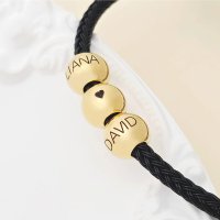 Bratara cu Snur gros impletit - 3 Bilute cu nume - Argint placat cu Aur Galben 18K - 1