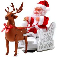 Figurina Mos Craciun cu sanie si reni, lumini si sunete, 28 cm, multicolor - 1