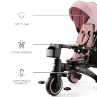 Tricicleta pentru copii Kinderkraft Jazz 2 Pink, pliabila, scaun rotativ, spatar reglabil, maner ajustabil - 6
