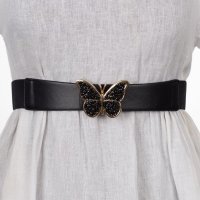 Curea elastica neagra ajustabila cu catarama fluture aurie si paiete - 1