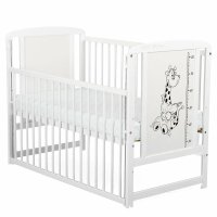 Patut din lemn pentru bebelusi Timmi Girafa, 120x60 cm, cu laterala culisanta, alb, din lemn de pin si MDF - 1
