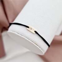 Bratara cu Diamant Natural - Model Placuta din Aur 14K cu Snur Reglabil - 1