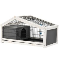 Pawhut Cușcă pentru Iepuri și Porcușori de Guineea cu Sticlă de Apă, 90x53x50 cm, Gri Închis | Aosom Romania - 1