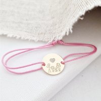 Bratara Personalizata Happy Family - Banut 15 mm cu Inima Decupata din Aur Galben 14K - Snur Reglabil - 1