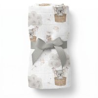 Paturica din bambus cu multiple intrebuintari, Qmini, Material certificat Oeko Tex Standard 100, 110x110 cm, Koala /Dandelions Grey - 1