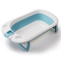 Cadita Little Mom Lemon Bathtub Blue pliabila, cu margini rotunjite, dop evacuare, senzor temperatura - 1