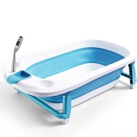 Cadita Little Mom Lemon Bathtub Blue pliabila, cu margini rotunjite, dop evacuare, senzor temperatura - 9