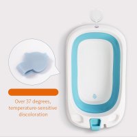 Cadita Little Mom Lemon Bathtub Blue pliabila, cu margini rotunjite, dop evacuare, senzor temperatura - 6