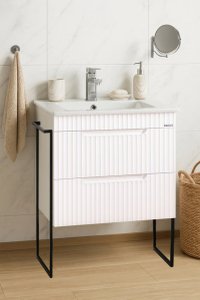 Baza Front MDF cu Lavoar Seria 033, Cadru Metalic, Sertare, 60 cm, Alb Rustic - 1