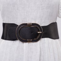 Curea elastica neagra cu catarama ovala si detaliu auriu - 1
