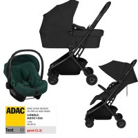 Carucior 3 in 1 Lionelo Sia Flex - Ultracompact cu Landou Pliabil si Scoica Auto, 0-48 luni, Capacitate 22 kg, Black Onyx/Green - 1