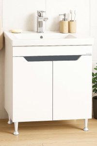 Set Baza front MDF si Lavoar seria 756, montat, 70 cm, alb + antracit - 1