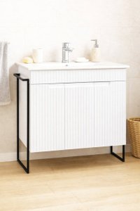 Set Baza Front MDF cu Lavoar Seria 033, Cadru Metalic, 80 cm, Alb Rustic - 1