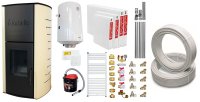 Pachet Termosemineu pe peleti Fornello Royal Ivory 18 kW, complet echipat cu pompa, teava hidronix, vas expansiune, automatizare, culoare crem, Boiler, kit evacuare 3.5 ml, Termostat Salus 091FLRFV2 Aspirator Cenusa, Calorifere si Fitinguri - 1