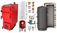 Pachet Cazan (centrala) pe combustibil solid, (lemn, carbune), Fornello Praktik 30 kW, Puffer 1000 litri, Boiler, Vas Expansiune, Pompa, Fitinguri Montaj - 1