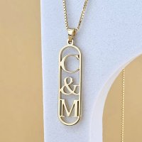 Lantisor cu pandantiv - placuta personalizata cu initiale decupate in interior - Argint 925 placat cu Aur Galben 18K - 1