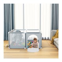 Tarc de joaca pentru copii Tulano Cozy 20 Grey, 130x130x65cm, interior/exterior, cadru metalic, usa cu fermoar, husa din plasa respirabila - 5
