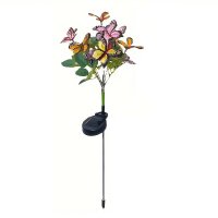 Lampa Solara cu Fluturi Multicolori pentru Gradina sau Terasa, IP65, cu Senzor de Lumina, 65cm Inaltime - 1