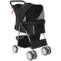 PawHut carucior pliabil pentru caini de pana la 10 kg, 77 x 44 x 102 cm, negru - 1