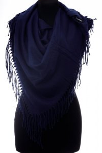 Esarfa patrata bleumarin din material gros cashmere - 1