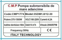 Pompa submersibila CMP1774 3SDM1.8/12-30, 1500W, 14 m³/h, 160m inaltime refulare, 30m cablu - 2