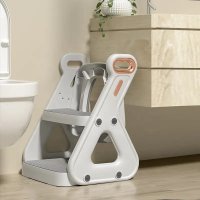 Reductor Wc copii pliabil Little Mom White, multifunctional, in structura triunghiulara, cu colac moale PU, inaltime ajustabila, prevazut cu manere, protectie antistropire, antiaderent, potrivit si toaletelor patrate - 6