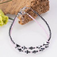 Bratari argint 2 in set din hematit si cubic zirconia roz deschis 1.5 mm - 1