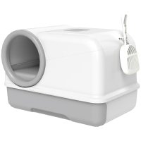 PawHut Litiere pentru Pisici cu Capac si Tava Extractabila, Inclusa Lopata si Saci Deodorant, Alb si Gri | Aosom Romania - 1