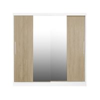 Dulap CORFU 04, usi glisante si oglinda, corp alb + usi sonoma, 200x60x200 cm - 1