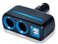 Priza auto 12V Olesson 1637 cu 2 cai fixe + 2 USB 120W negru - 1