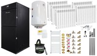 Pachet Centrala peleti Fornello Pellet King 25 kw, complet echipata, pompa circulatie, vas expansiune, automatizare, Calorifere aluminiu, Boiler, kit evacuare 3.5 ml, Aspirator Cenusa, Termostat Salus 091FLRFV2 si Fitinguri - 1