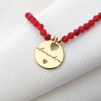 Lantisor Love Name - Pietre Coral & Pandantiv cu Nume si Inima - Argint placat cu Aur Galben 18K - 1