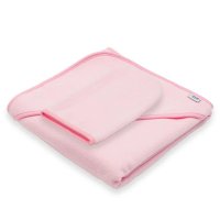 Prosop cu Gluga si Manusa pentru Baie, New Baby, 80 x 80 cm, Basic, Roz - 1