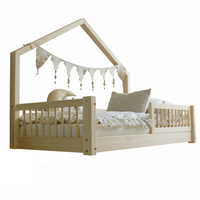 Pat pentru copii casuta montessori, Little Amy, MiniNest, balustrade cu bare rotunde, Natur, 100x180 cm - 3